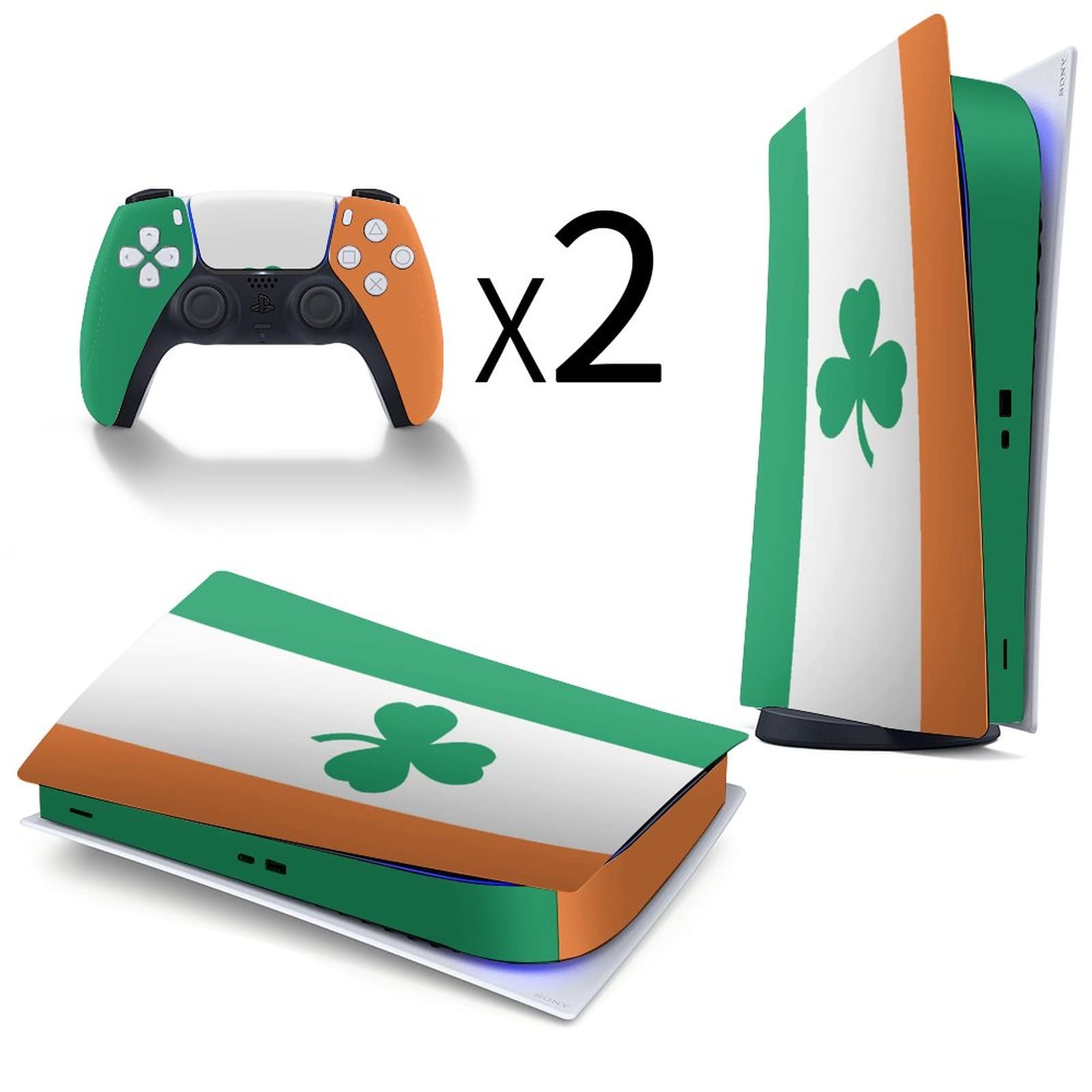 Ireland Shamrock Clover Flag 3pcs Whole Body Decal Cover Sticker for PS5 Digital Edition for PS5 Console and Controller