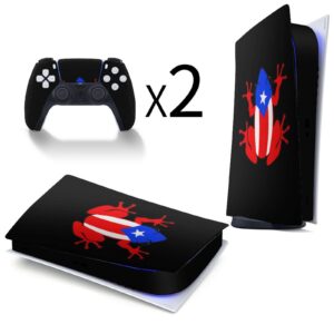 Puerto Rico Flag Frog 3pcs Whole Body Decal Cover Sticker for PS5 Digital Edition for PS5 Console and Controller