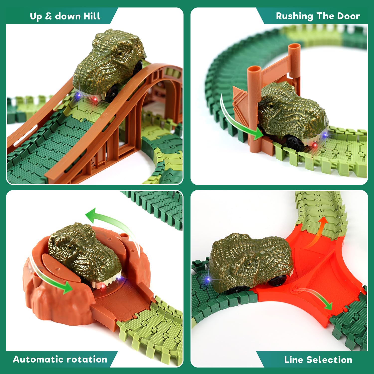 Jurassic Dinosaur Toys Race Car Track for Boys Age 4-7 Dinosaur World Road Race - Flexible Train Track Playset with 2 Cars and 8 Dinos-Todder Kids Best Gifts Ideas 3 5 6 Years Old (220+pcs) DDAI