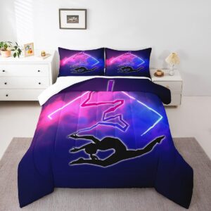 Manfei Gymnastics Comforter Set Queen Size, Fashion Sports Theme Bedding Set 3pcs for Kids Boys Girls Room Decor, Modern Rhythmic Art Quilt Set Soft Polyester Duvet Set with 2 Pillowcases