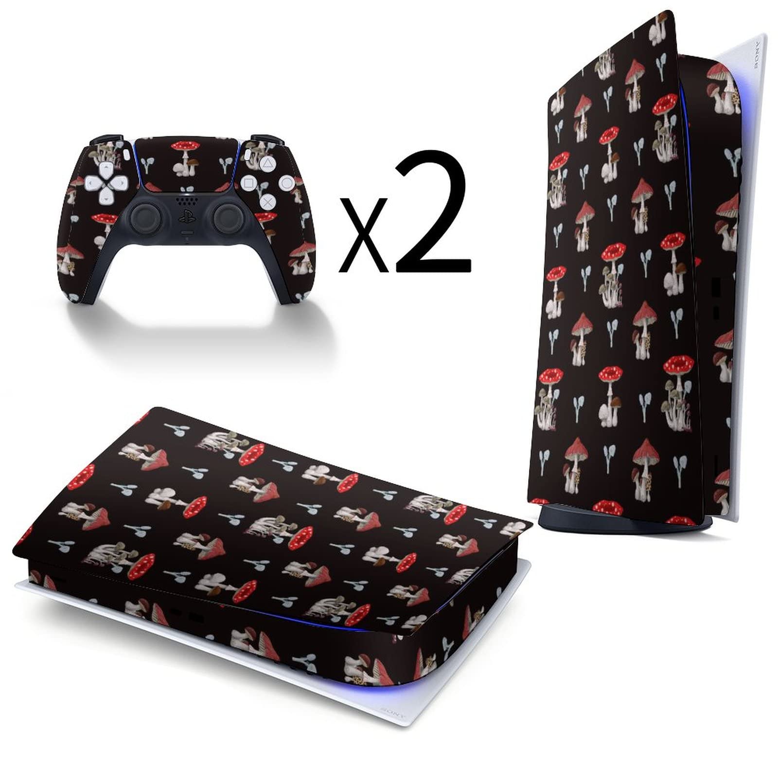 Different Mushrooms 3pcs Whole Body Decal Cover Sticker for PS5 Digital Edition for PS5 Console and Controller