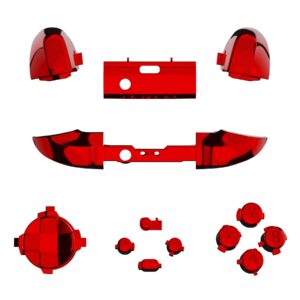 eXtremeRate Carmine Red Custom Thumbsticks + Chrome Red Replacement Buttons for Xbox Series X/S Controller