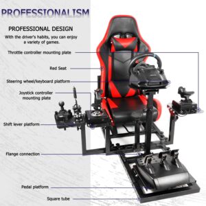 Minneer Racing Flight Simulator Cockpit with Red Seat Fit for Logitech/Thrustmaster/Fanatec X56 X52 G29 G920 G923 T248 TX,Adjustable Drive Gaming Wheel Stand.Wheel,Pedals & Handbrake Not Included