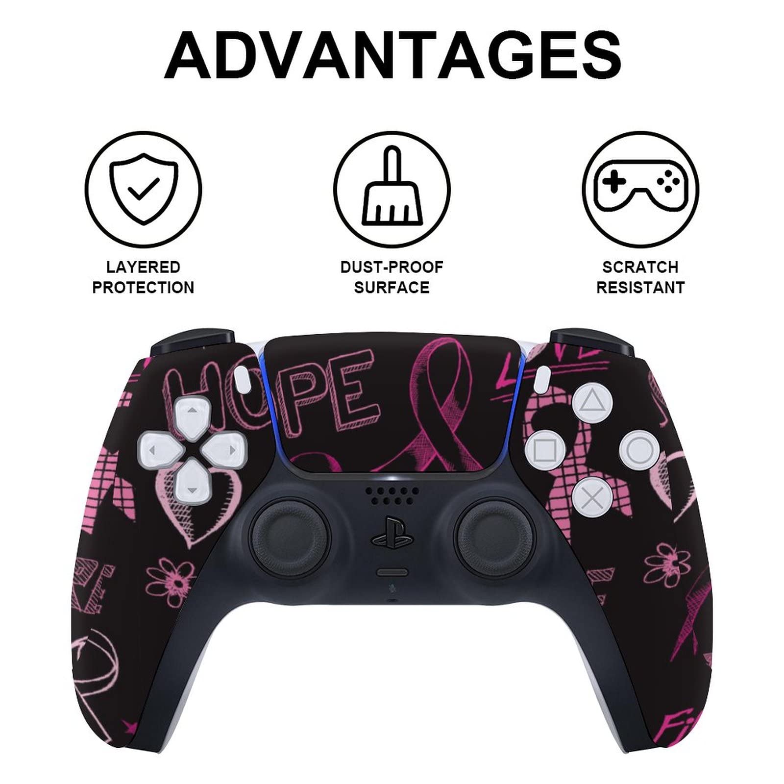 Pink Ribbon Breast Cancer Awareness 3pcs Whole Body Decal Cover Sticker for PS5 Digital Edition for PS5 Console and Controller