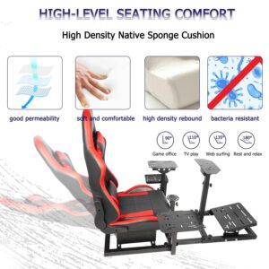 Minneer Racing Flight Simulator Cockpit with Red Seat Fit for Logitech/Thrustmaster/Fanatec X56 X52 G29 G920 G923 T248 TX,Adjustable Drive Gaming Wheel Stand.Wheel,Pedals & Handbrake Not Included