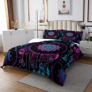 Erosebridal Purple Dream Catchers for Boys Bedspread Bohemian Mandala Coverlet Set,Teal Feather Quilted Tribal Exotic Quilt Set Queen,Sun and Moon Dream Catcher Stars Western Boho Decor