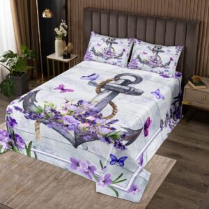 anchor nautical kids bedspread queen size,purple lavender butterfly romantic coverlet set,girls boys adults room decor,old wooden plank rustic quilted coverlet,farmhouse bedding quilt,2 pillowcases