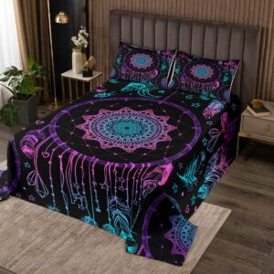 erosebridal purple dream catchers for boys bedspread bohemian mandala coverlet set,teal feather quilted tribal exotic quilt set queen,sun and moon dream catcher stars western boho decor