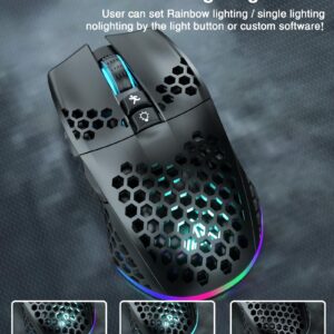 SOLAKAKA SM600 Honeycomb Shell Gaming Mouse Wireless,8000 DPI Tri-Modes BT5.1/2.4G Wireless/Type-C Wired Gamer Mouse with 2 Side Buttons, Macro Programmable and RGB Light for PC/Mac/Laptop,Black