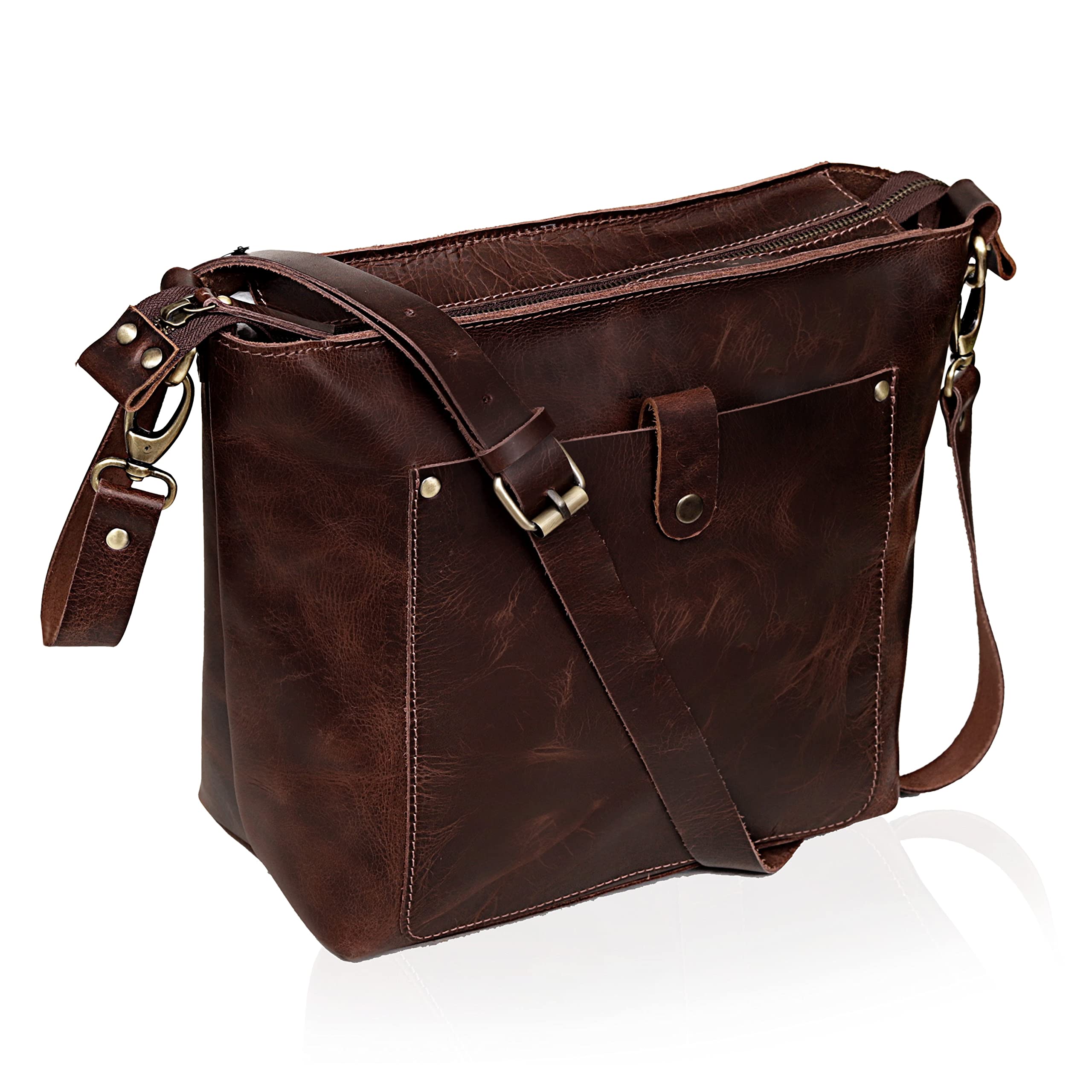 RUZIOON "IMAGINATION AT WORK." Leather Crossbody Bags for Women, leather purses and handbags, Leather Shoulder sling bag, Leather tote bag (dark brown)