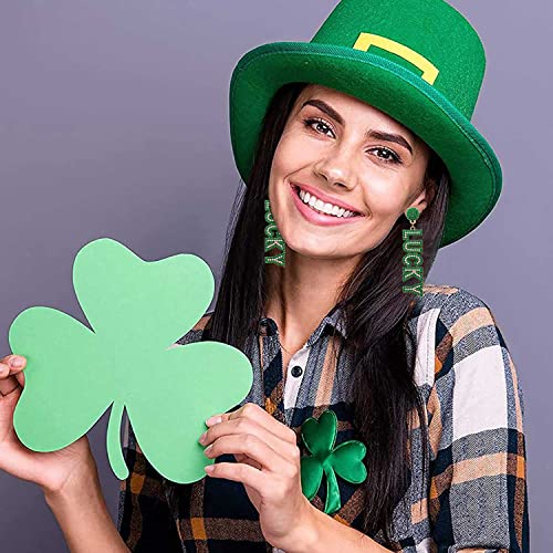 St. Patrick's Day Earrings Shamrock Earrings for Women, Sparkling Rhinestone Lucky Irish Earrings, Green Beaded Dangle Earrings St. Patrick's Day Accessories Gifts (Lucky 2)