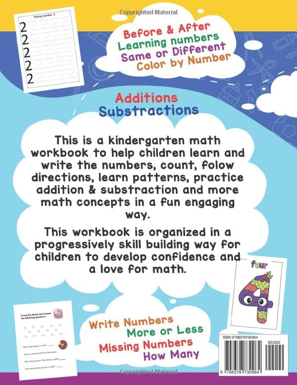 Kindergarten Math Activity Workbook: Basic Mathematics Learning Book for Preschool and 1st Grade Children| Fun Activities Addition & Substraction + Worksheets for Kids Ages 3-6