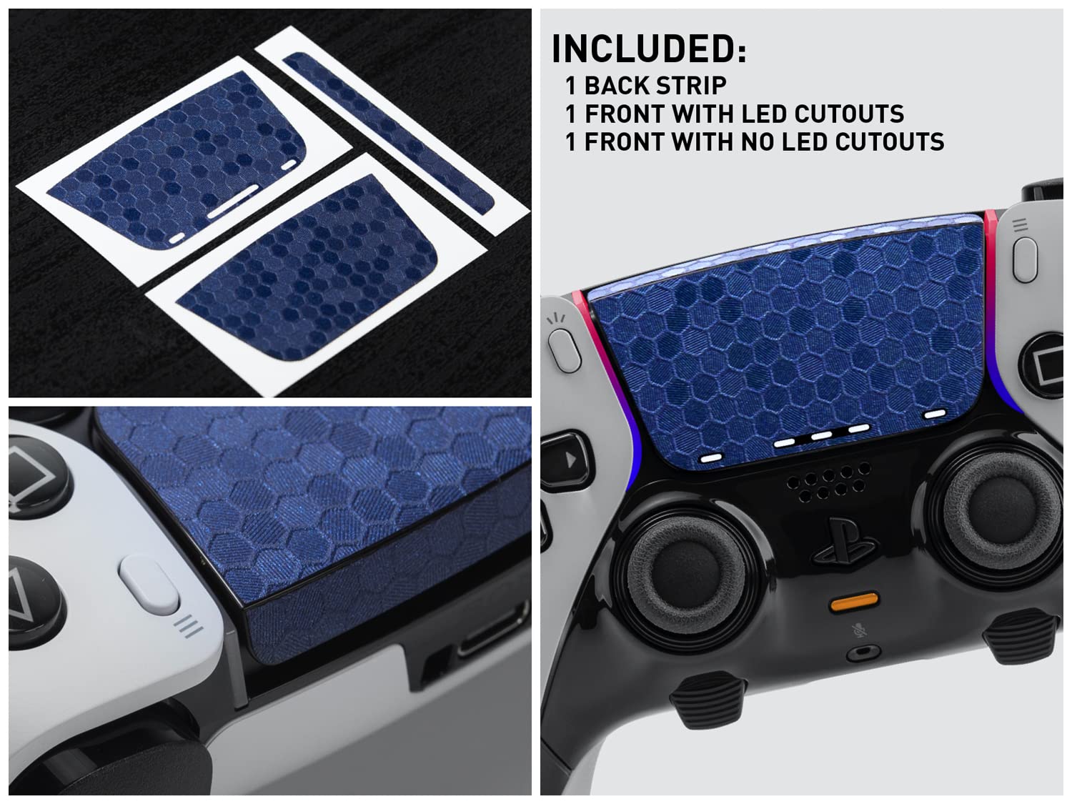 TouchProtect Blue Hex Pro Bundle for PS5 | Dualsense Edge & Standard Dualsense Textured Trackpad Skin Combo Pack.