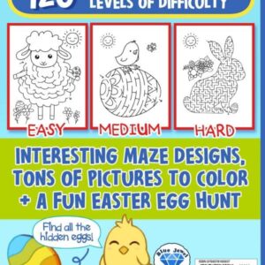 Easter Maze Book for Kids: Easter Basket Stuffers: An Easter Activity Book with Mazes, Coloring and Easter Egg Hunt