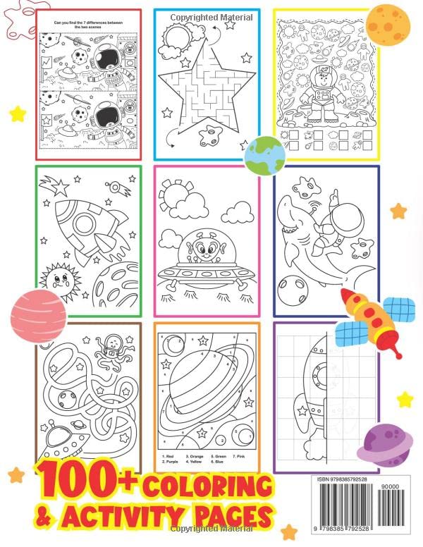 Space Coloring and Activity Book: For Kids Ages 4-8, Fun Awesome Outer Space Activity Pages With Planets, Stars, Astronauts, Spaceships, Rockets and More! (Kids Coloring Activity Books)