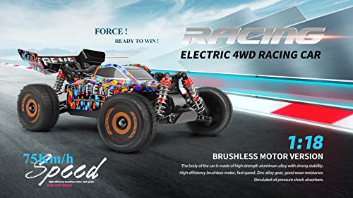 WLtoys 184016 Scale 1/18 75KM/H 2.4G RC Car Brushless 4WD Electric High Speed Off-Road Remote Control Drift Toys for Children Racing (184016 1 * 1500mAh)