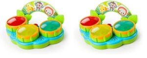 bright starts safari beats musical drum toy with lights, ages 3 months +, multi (pack of 2)