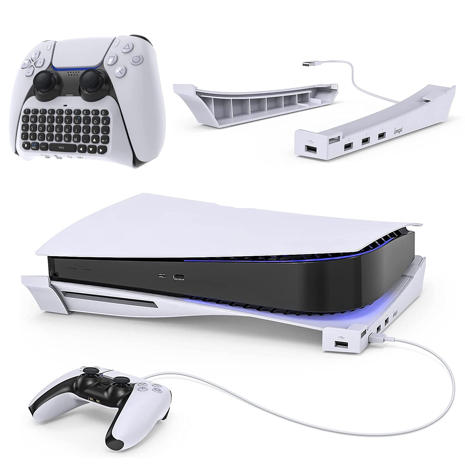 MENEEA Wireless Controller Keyboard &Horizontal Stand with 4-Port USB Hub for Playstation 5