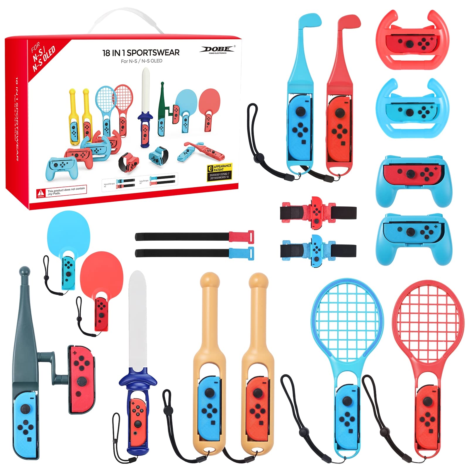 2023 Switch Sports Accessories,12 in 1 Nintendo Switch Sports with Tennis Rackets,Sword Grips,Golf Clubs,Wrist Dance Bands & Leg Strap,Joy-con Wrist Band