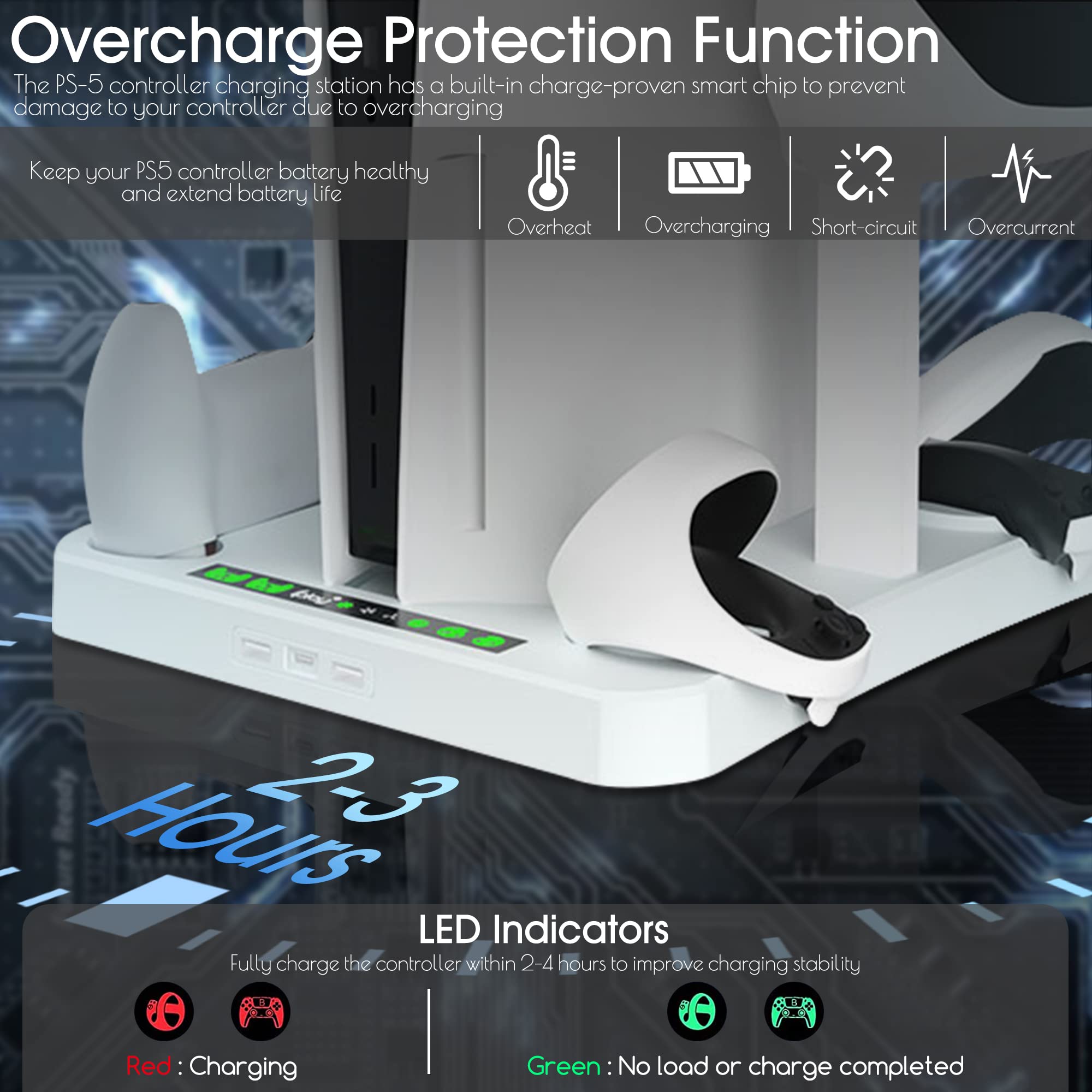 Orzero Storage Charging Station Compatible for PS VR2, for PlayStation VR2 PS VR2 Vertical Stand with Console Cooling Fan and Controller Charging Dock, VR Headsets Holder