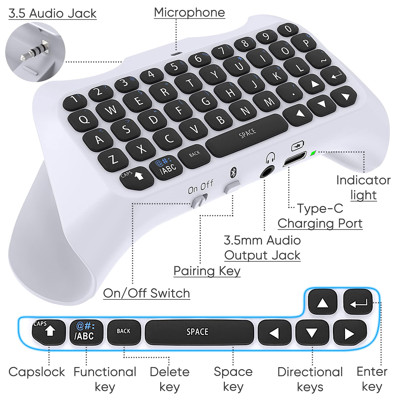 MENEEA Wireless Controller Keyboard &Horizontal Stand with 4-Port USB Hub for Playstation 5