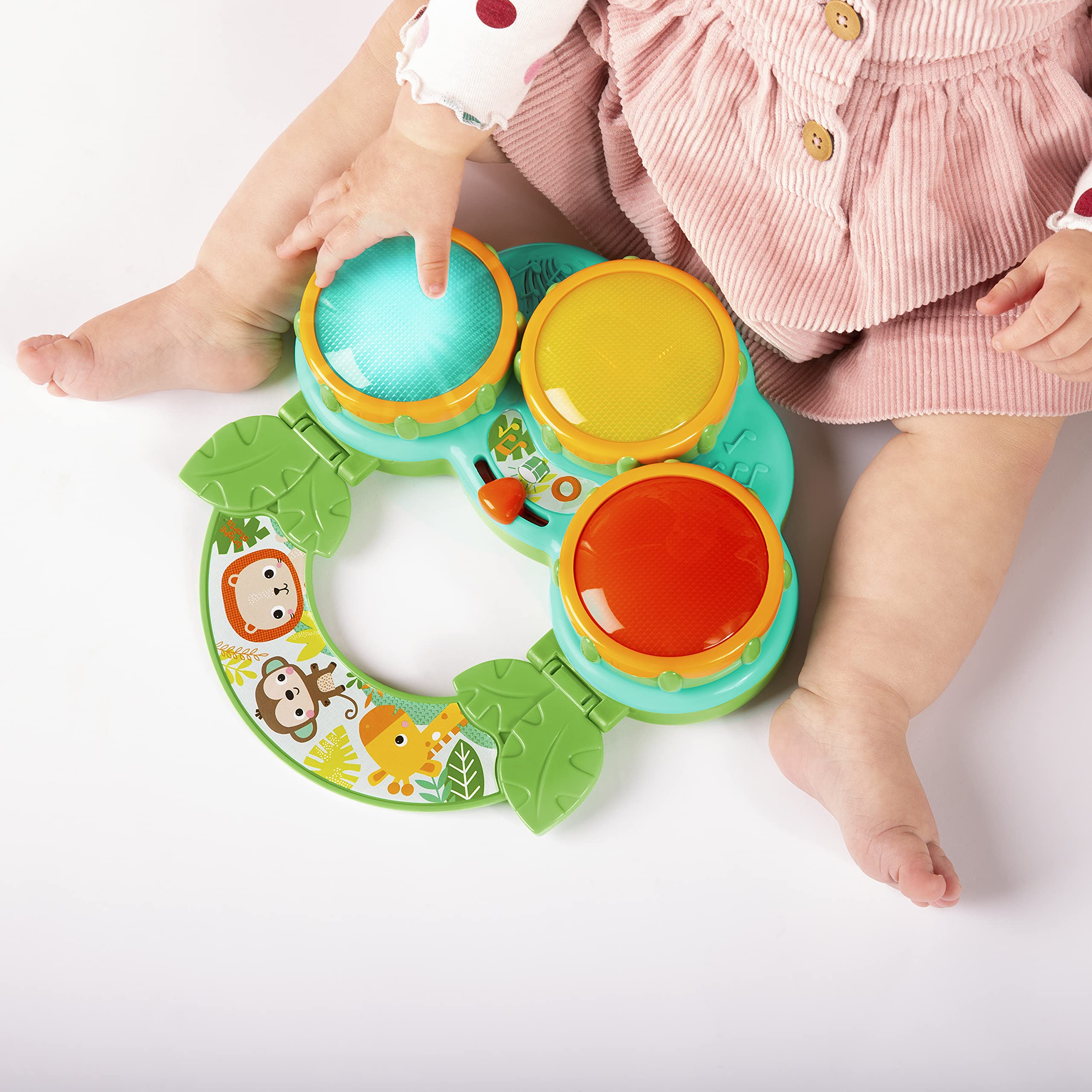 Bright Starts Safari Beats Musical Drum Toy with Lights, Ages 3 Months +, Multi (Pack of 2)