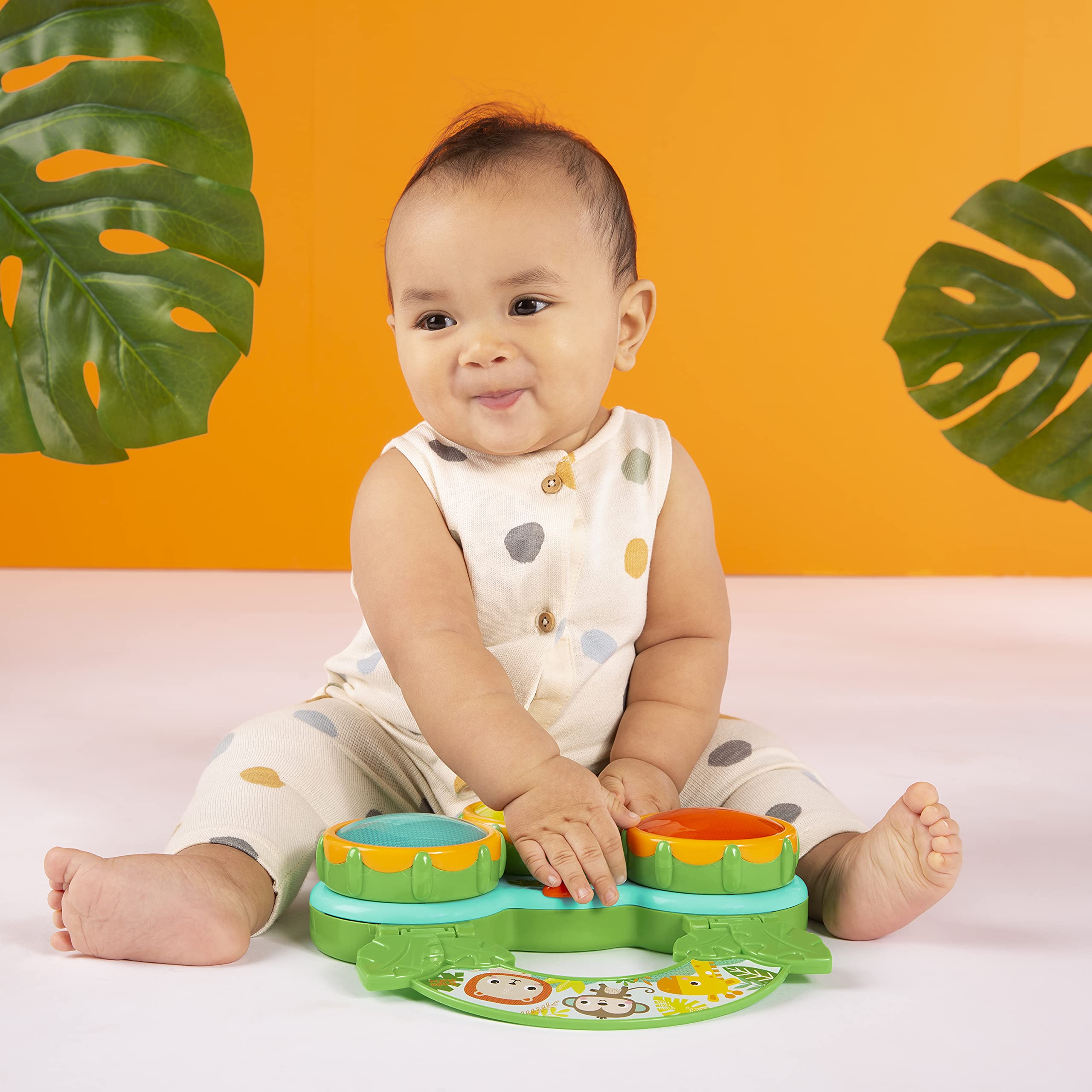 Bright Starts Safari Beats Musical Drum Toy with Lights, Ages 3 Months +, Multi (Pack of 2)