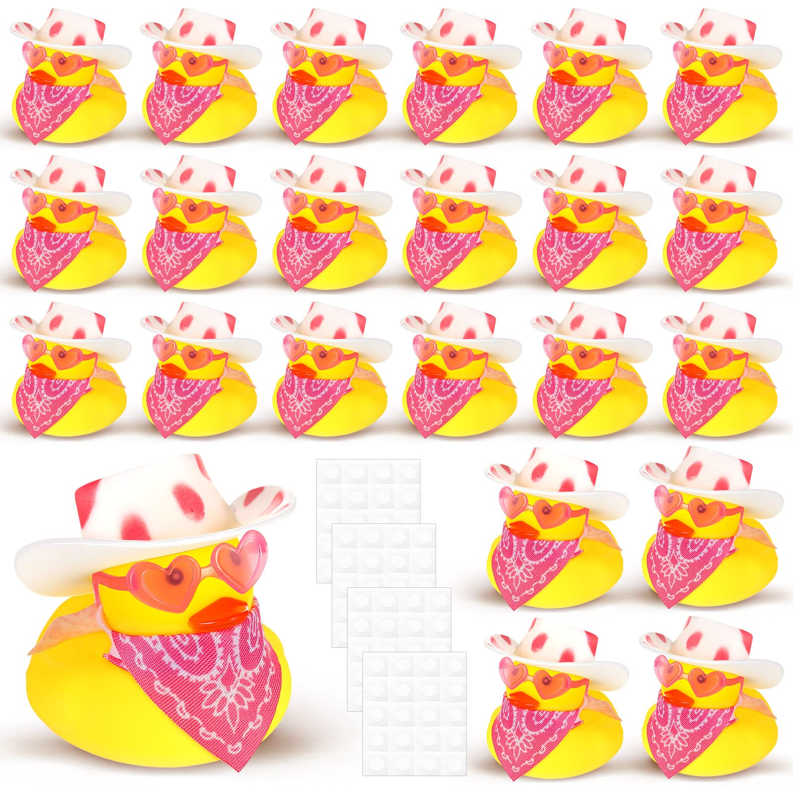 Jexine 24 Pcs Cowboy Rubber Duck, Cowboy Rubber Duck Mini Rubber Duckies with Hat Glasses Scarf Shower Party Favor(Cow Pattern)