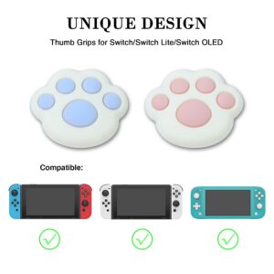 PERFECTSIGHT Cute Cat Paws Switch Thumb Grip Caps for Nintendo Switch OLED Console/Switch Lite, Kawaii Silicone Joystick Cap Button Stick Cover Cartoon 3D Analog for NS Controller Joycons, 4PCS