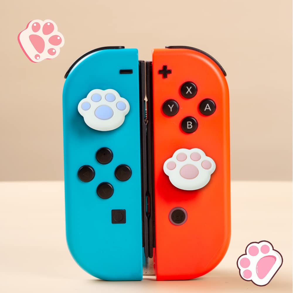 PERFECTSIGHT Cute Cat Paws Switch Thumb Grip Caps for Nintendo Switch OLED Console/Switch Lite, Kawaii Silicone Joystick Cap Button Stick Cover Cartoon 3D Analog for NS Controller Joycons, 4PCS