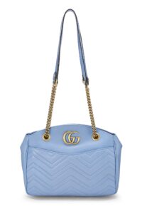 gucci, pre-loved blue leather gg marmont tote, blue