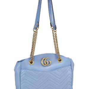 Gucci, Pre-Loved Blue Leather GG Marmont Tote, Blue