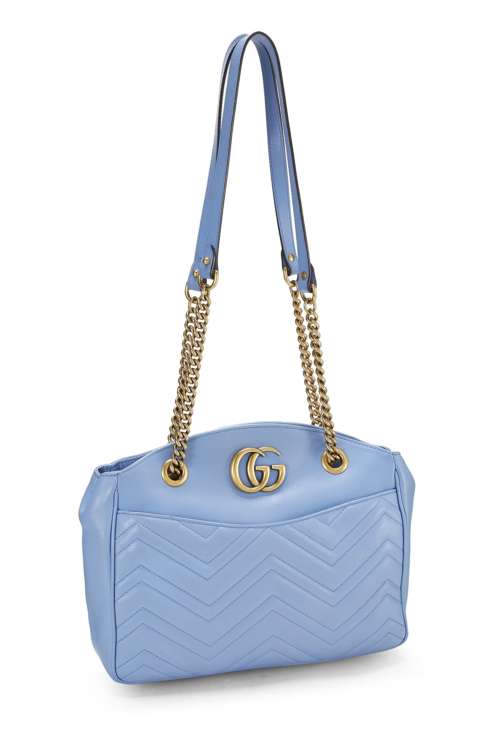 Gucci, Pre-Loved Blue Leather GG Marmont Tote, Blue