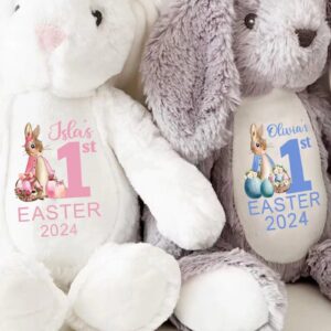 KAKU HOME Personalised My First Easter Gift Bunny with Name，The Plush Rabbit That Accompanies The Child