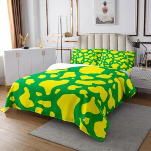 Manfei Kids Yellow Cow Fur Bedspread Queen Size, Animal Skin Print Coverlet Set 3pcs for Boys Girls Room Decor, Yellow and Green Quilted Coverlet with 2 Pillowcases, Soft Polyester Bedding Quilt