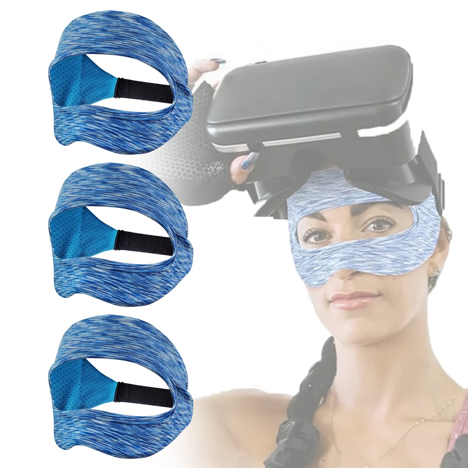 3 Pack VR Sweatband Mask Cover, Adjustable VR Eye Mask Cover Breathable Sweat Protection VR Face Cover Wearable VR Accessories (Color : Blue)