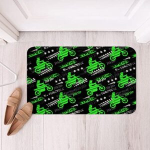 motorcycle racing kids bath mats,motorbike extreme sports games mats rugs for girls boys adults,race flag black white bath carpets,green bright bath rugs,absorbent floor mats,20wx32l inches