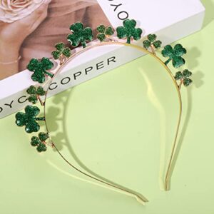 CEALXHENY St. Patrick's Day Headbands, Glitter Rhinestone Shamrock Headbands Lucky Irish Hairbands St Patrick's Day Accessories Party Favors Gifts (Shamrock)