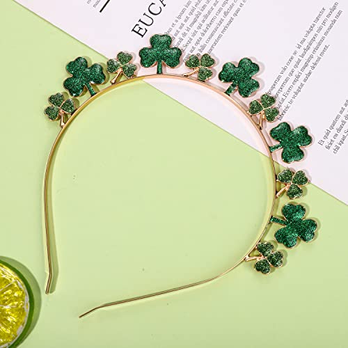 CEALXHENY St. Patrick's Day Headbands, Glitter Rhinestone Shamrock Headbands Lucky Irish Hairbands St Patrick's Day Accessories Party Favors Gifts (Shamrock)