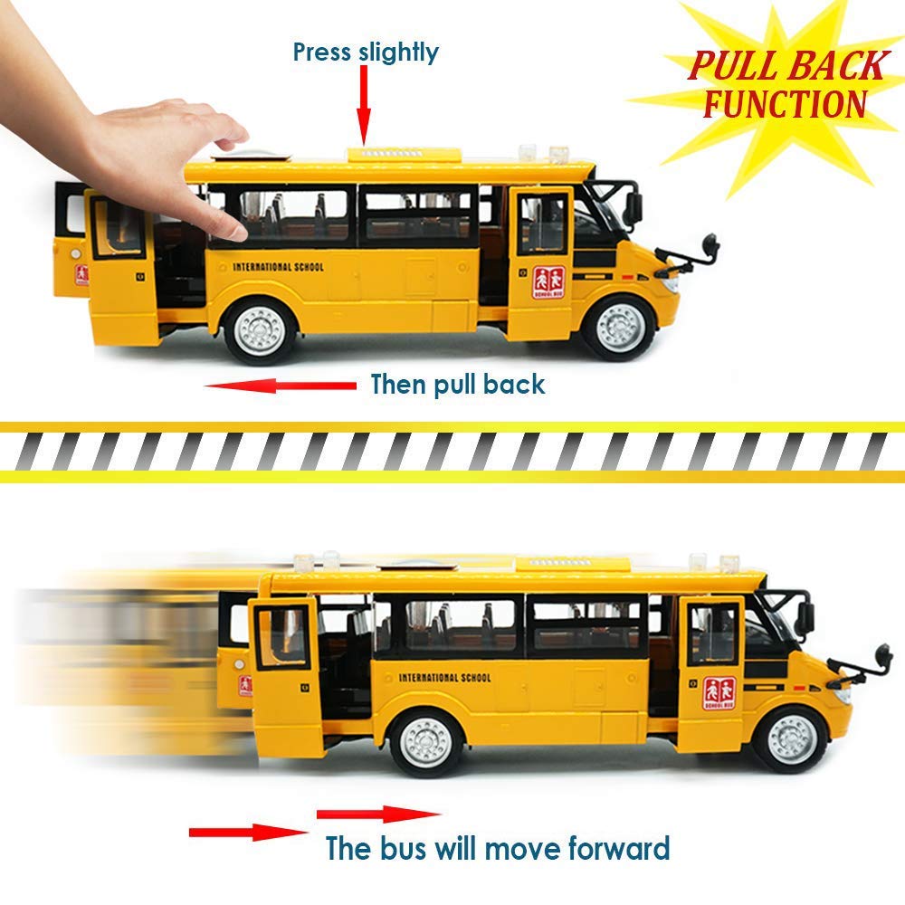 CORPER TOYS School Bus Toy Mini Train Toy Set, 4 Packs (24 PDie Cast Vehicles Pull Back Yellow Bus Model Train Playset for 3 4 5 6 Year Old Boys Girls