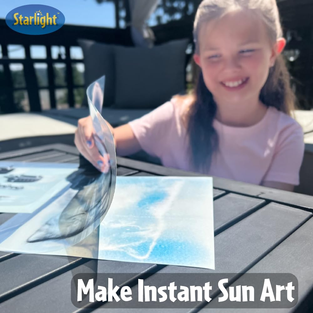 Starlight Cyanotype Kit Deluxe | Instant 8"x10" Cyanotype Paper – No Water Needed | 20 Sheets of Sun Paper, UV Flashlight & Art Stencils | Sun Printing Kit for Kids, Crafts & Science