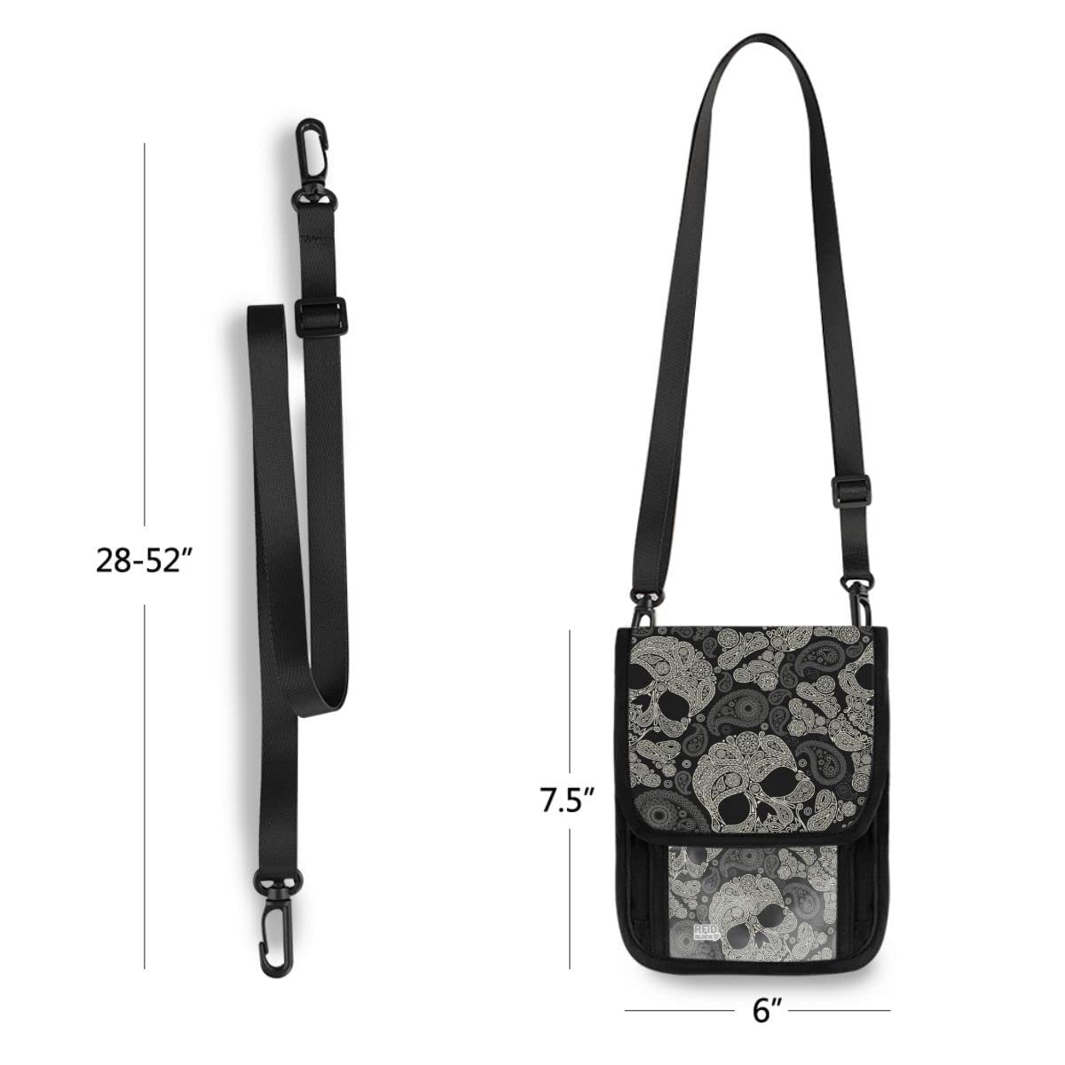 ALAZA Skull Paisely Small Crossbody Bags Travel Wallet Purse Passport Holder Mini Cell Phone Bag for Women