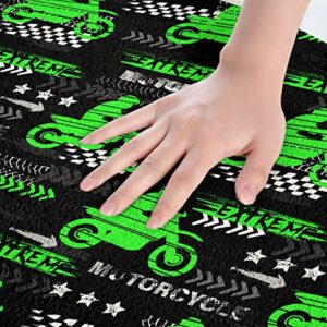 Motorcycle Racing Kids Bath Mats,Motorbike Extreme Sports Games Mats Rugs for Girls Boys Adults,Race Flag Black White Bath Carpets,Green Bright Bath Rugs,Absorbent Floor Mats,20Wx32L Inches