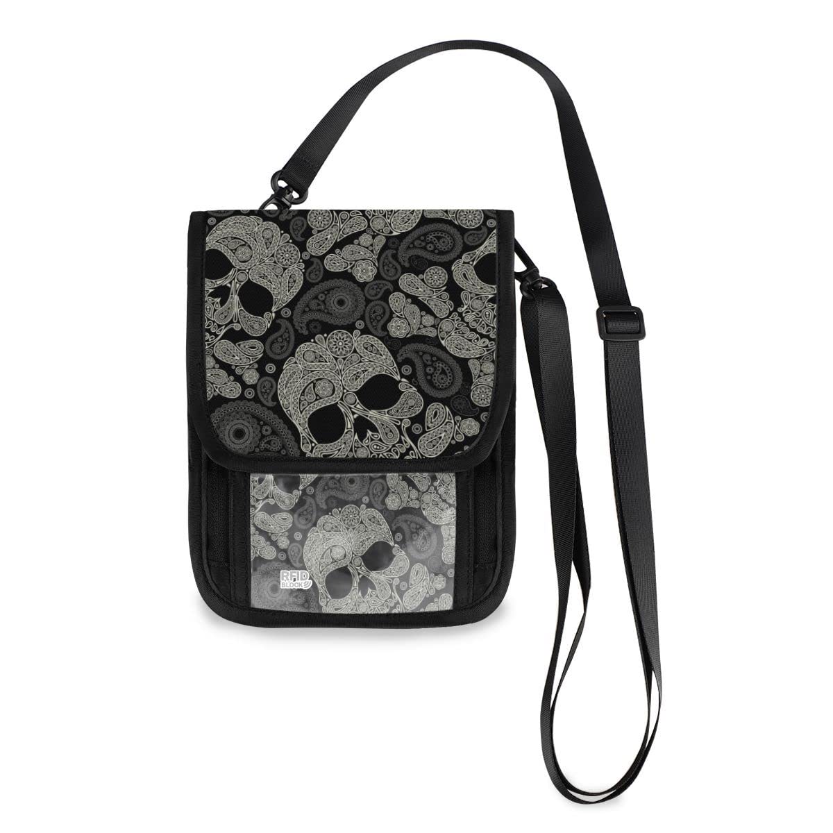 ALAZA Skull Paisely Small Crossbody Bags Travel Wallet Purse Passport Holder Mini Cell Phone Bag for Women