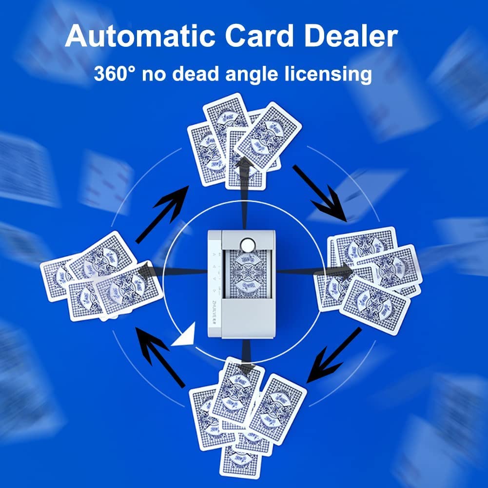 Intelligent Card Dealer Machine, 360°Rotating Fully Automatic Card Dealer Robot Poker Machine, Maximum Deal 2 Decks, Playing Card Shuffler for 2-8 People Game, No Shuffle Function