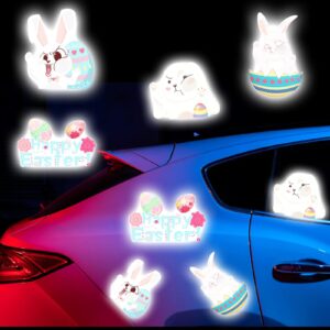 4 pcs reflective bunny car scratch stickers window clings easter car decoration stickers -vesvory cute eggs bunny window clings refrigerator stickers easter decoration accessories