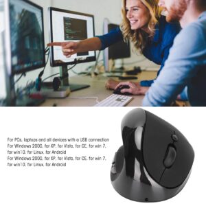 FOTABPYTI Rechargeable Wireless Mouse, Ergonomic Left Handed USB Rechargeable 2.4G Wireless Vertical Mouse 3 Adjustable DPI with USB Adapter for PC (Black)