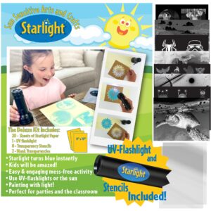 starlight cyanotype kit deluxe | instant 8"x10" cyanotype paper – no water needed | 20 sheets of sun paper, uv flashlight & art stencils | sun printing kit for kids, crafts & science