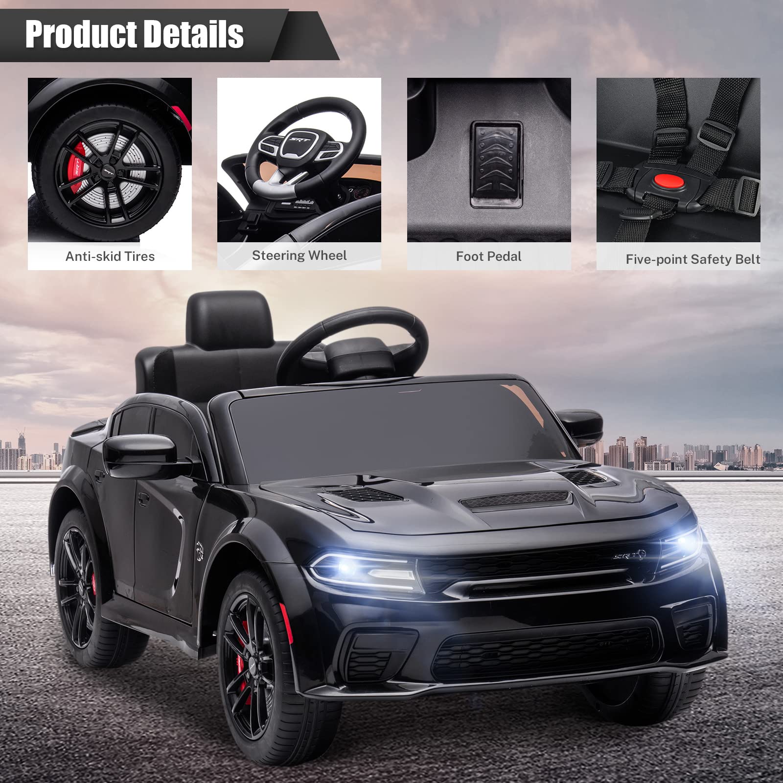 YOFE Electric Car for Kids,12V 7A Battery Powered Kids Electric Vehicle for Boys & Girls,Licensed Dodge Charger Ride on Toys with Remote Control,MP3,USB,Bluetooth,LED Light