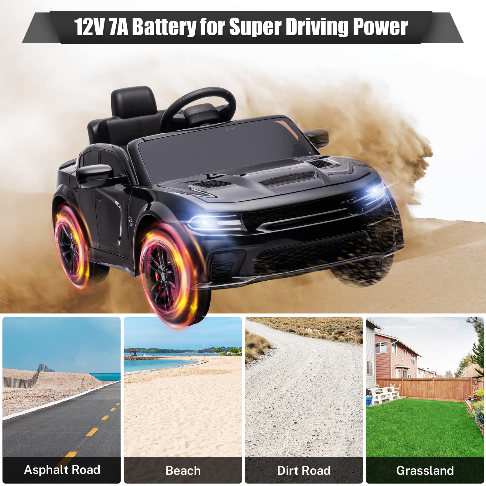 YOFE Electric Car for Kids,12V 7A Battery Powered Kids Electric Vehicle for Boys & Girls,Licensed Dodge Charger Ride on Toys with Remote Control,MP3,USB,Bluetooth,LED Light